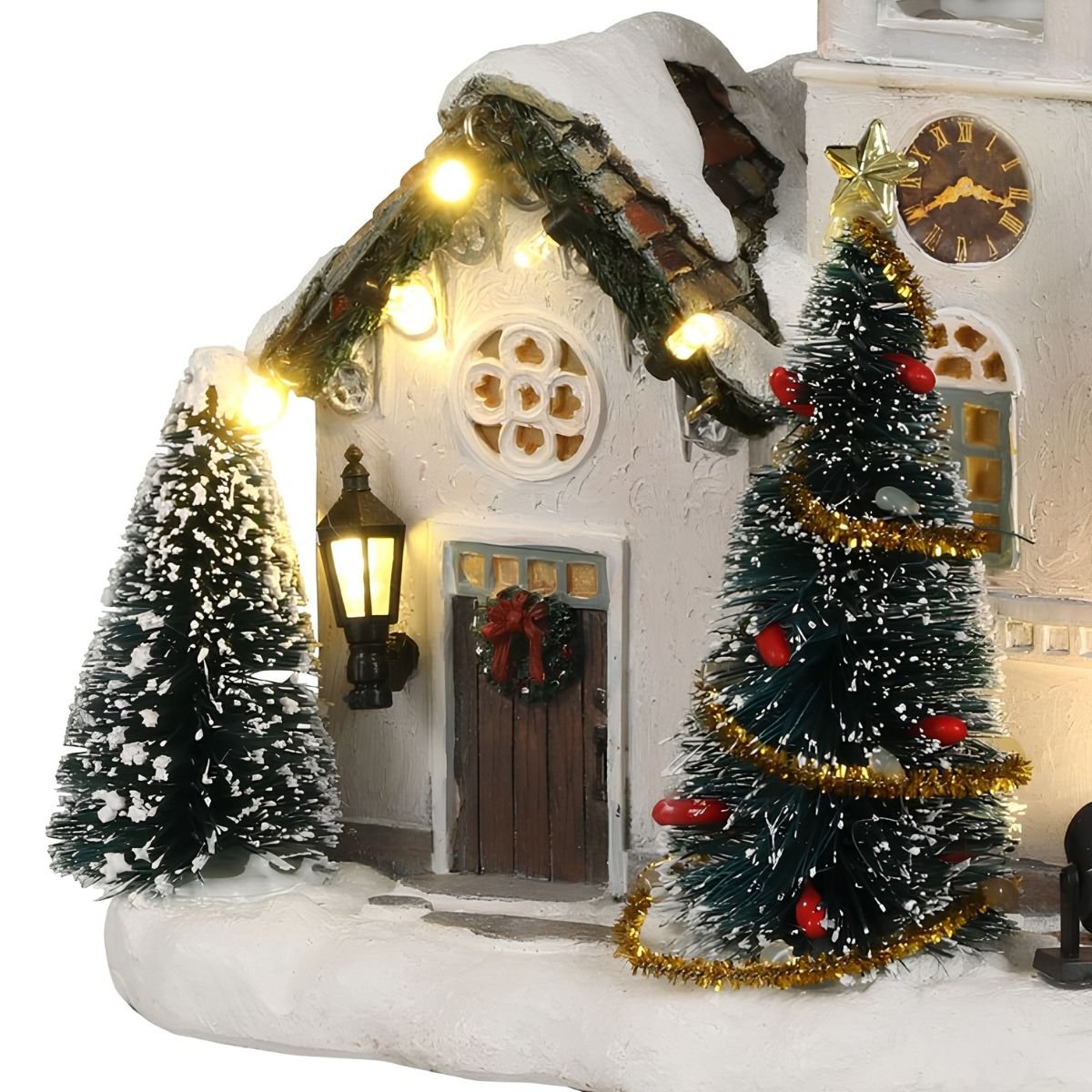 Kerstdorp Zweedse kerk met verlichting en geluid, 14 × 15 × 20 cm