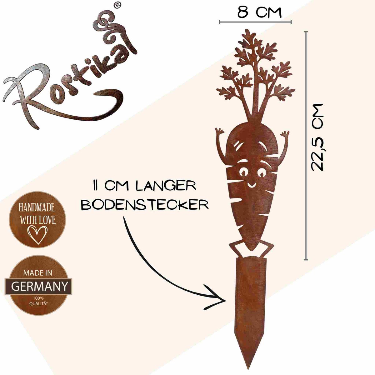 Wortel tuinsteker met roestpatina, 22,5 cm