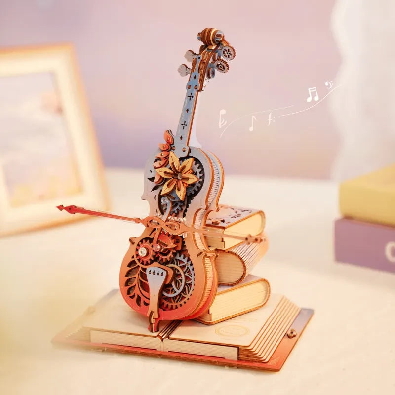 DIY 3D houten muziekdoos Magic Cello, 23,5 x 20,5 x 18,5 cm