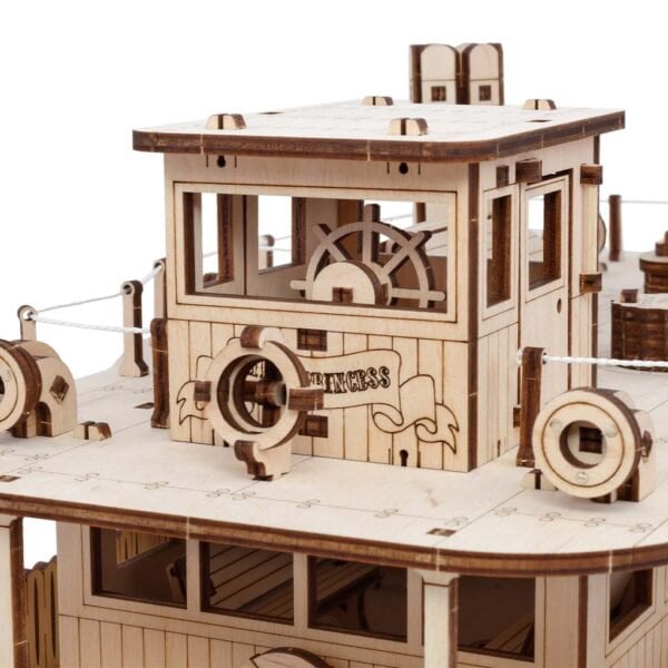 3D mechanische houten puzzel Paddle River Princess stoomboot 35 × 20 × 22,5 cm – 416 stukjes