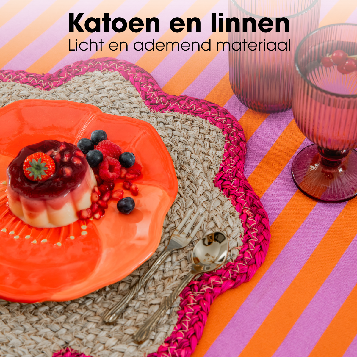 Tafelkleed oranje/roze gestreept 250 x 140 cm