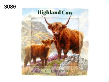 Schotse hooglander onderzetters, 4 stuks