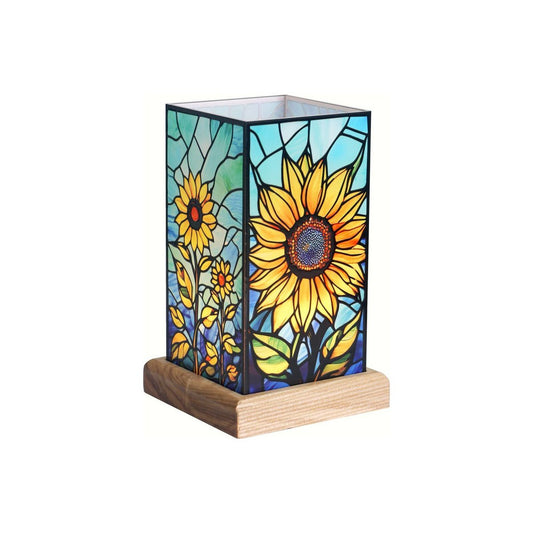 LED zonnebloem lamp USB met houten voet 16,5 cm