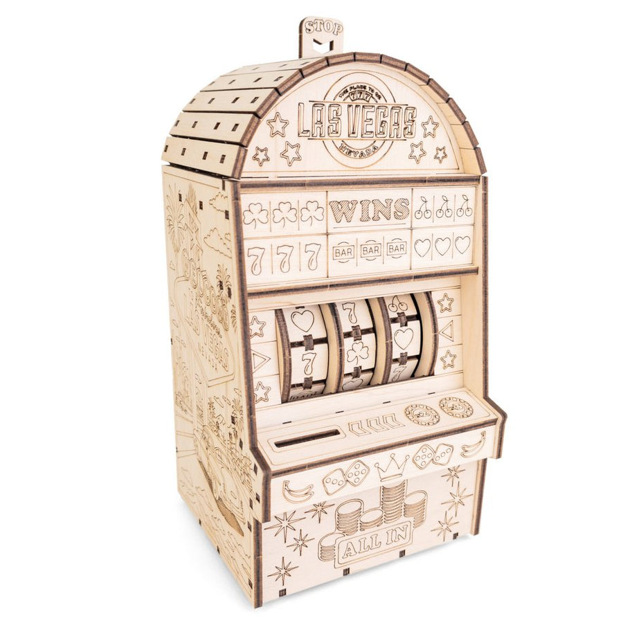 Eenarmige bandiet mechanische houten puzzel, 25,3 × 11,7 × 13,6 cm
