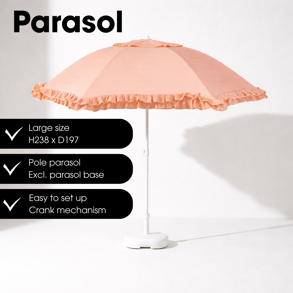 Perzikkleurige parasol met ruches Ø195 cm