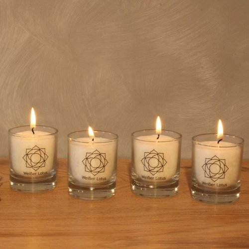 Witte lotus kaarsen wit, 6 × 6 cm set van 4