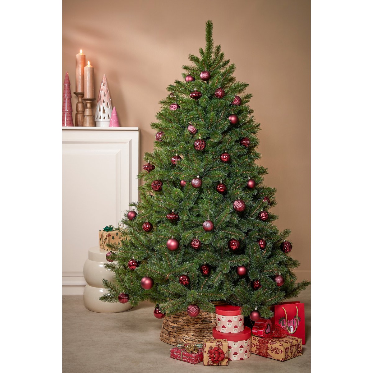 Donkerrode kerstballen set, onbreekbaar, 60 stuks Ø 7 cm