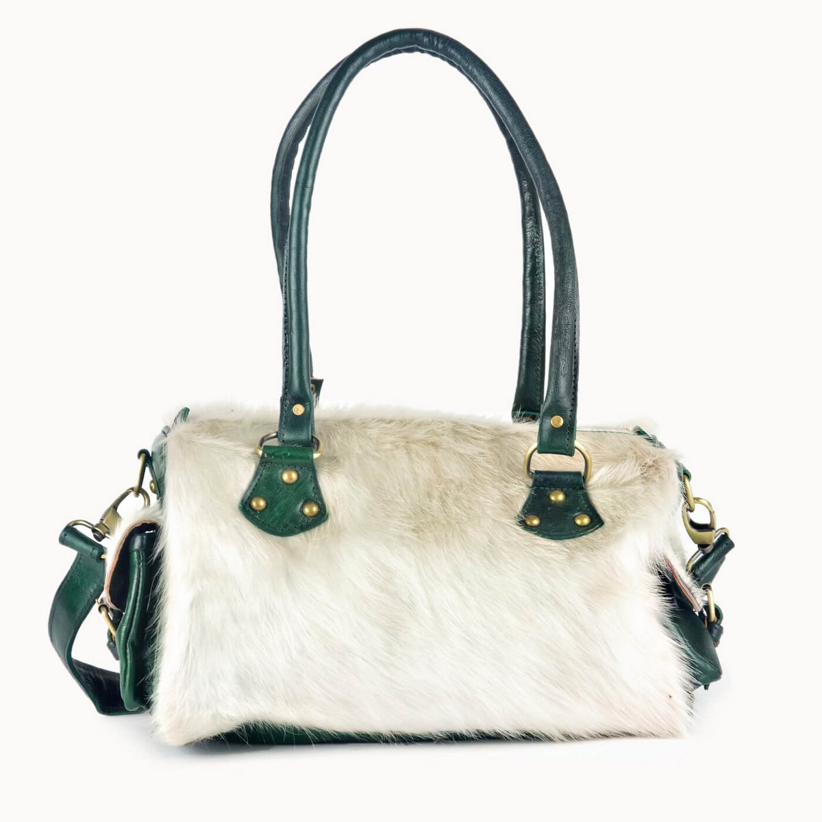Yasmin leren handtas met koeienvacht, 30 × 15 × 19 cm