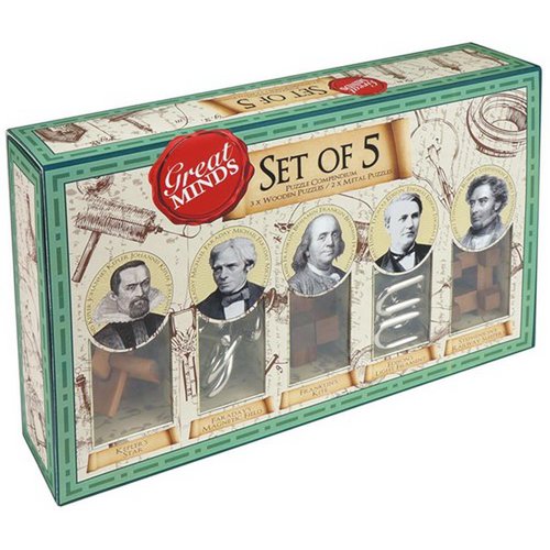 Breinbreker set Great Minds of 5 hout en metaal puzzels