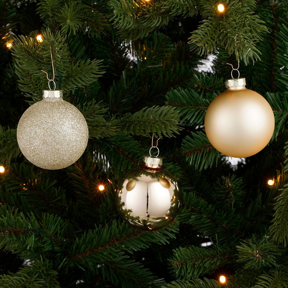 Champagnekleurige glazen kerstballen set, 26 stuks Ø 5, 6 en 7 cm