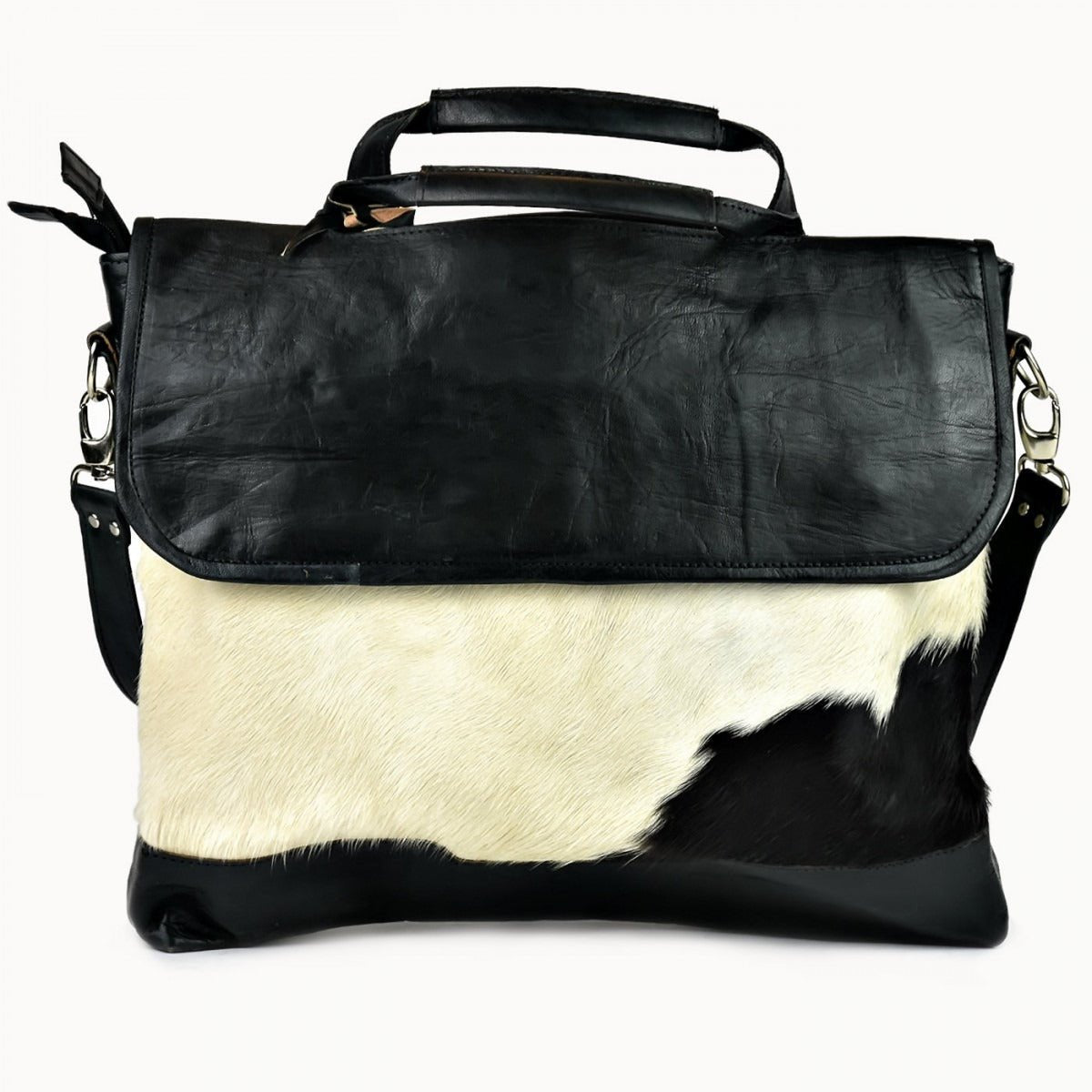 Rana leren tas met koeienvacht, 41 × 6 × 31 cm