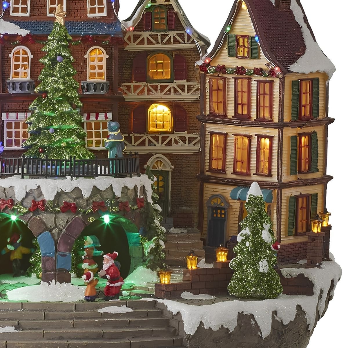 Kerstdorp dorpsplein met draaiende kerstboom en verlichting, 41,5 × 25 × 31,5 cm