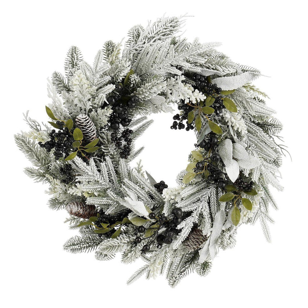 Kerstkrans Vesper met zwarte bessen en dennenappels, Ø 50 × 13 cm