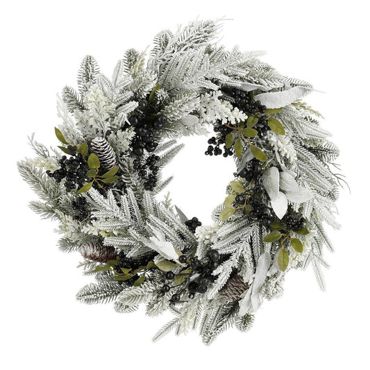 Kerstkrans Vesper met zwarte bessen en dennenappels, Ø 50 × 13 cm