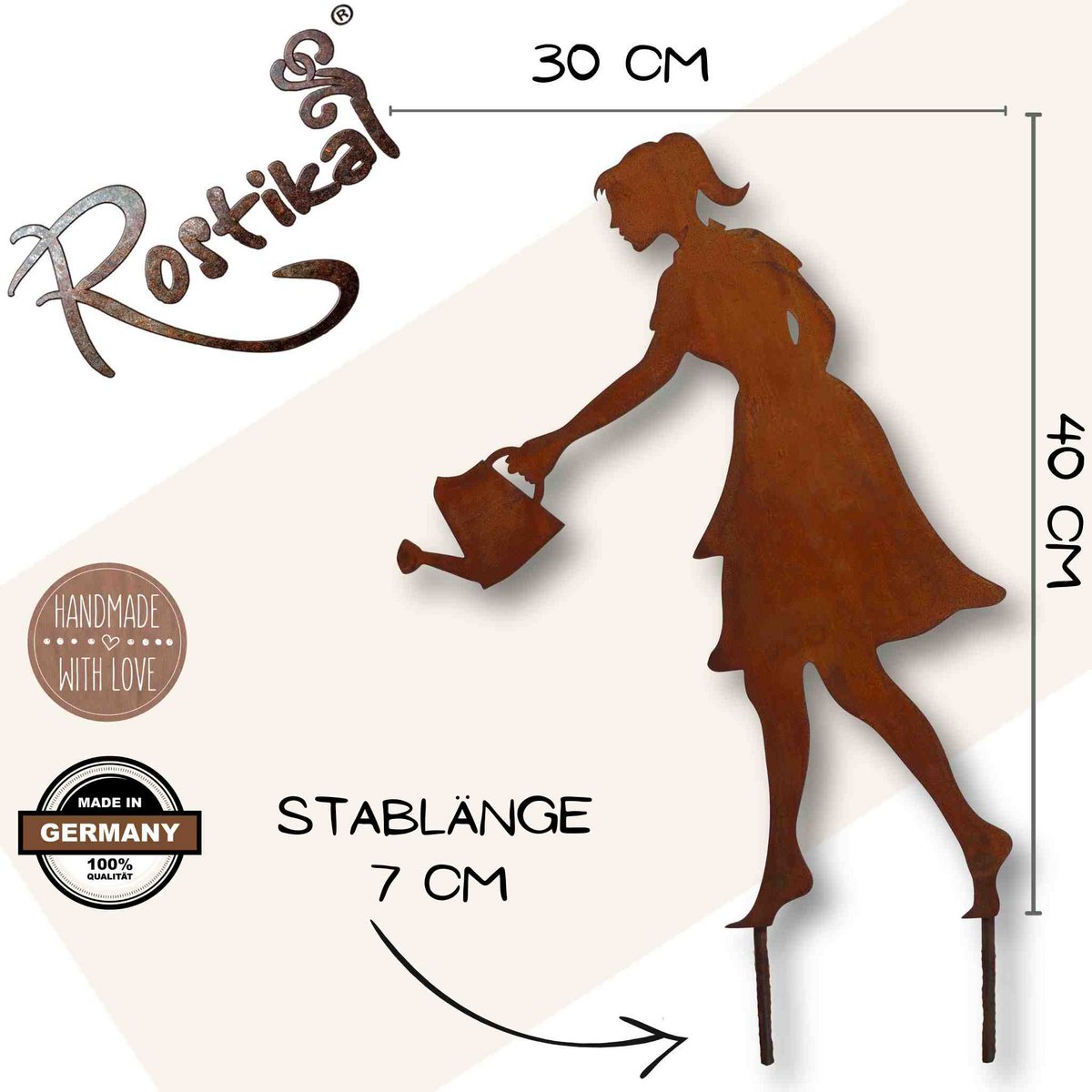 Tuinfiguur Gisela met gieter metalen roestdecoratie, 40 of 60 cm