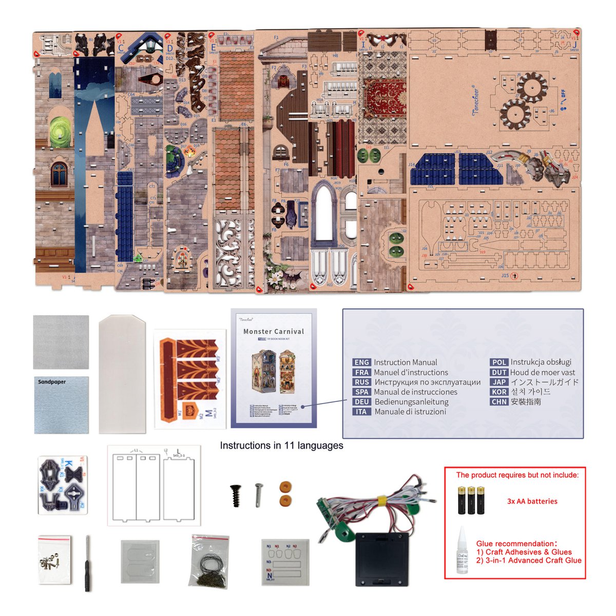 Monster Carnival book nook, 10,7 × 18,2 × 28,3 cm