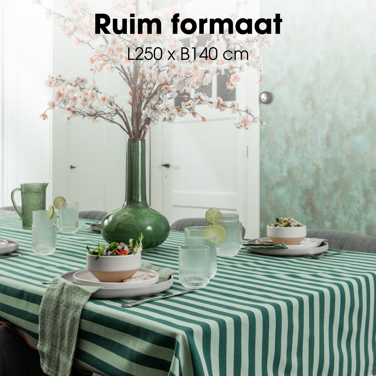 Mica Decorations tafelkleed groen gestreept katoen 250 × 140 cm