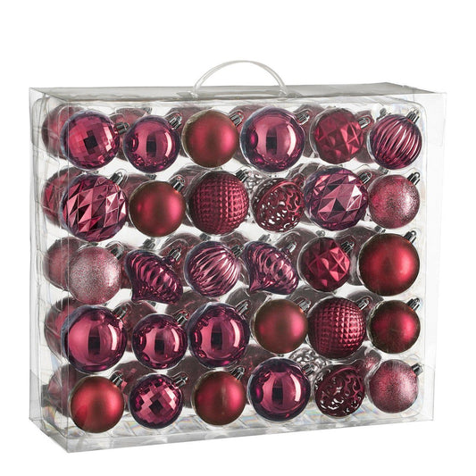 Fuchsia kerstballen set, onbreekbaar, 60 stuks Ø 7 cm