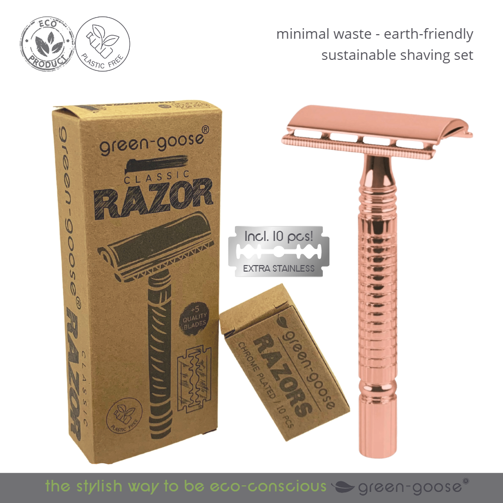 Klassieke safety razor roségoud met 10 scheermesjes