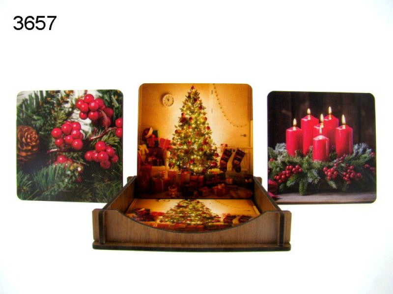 Kerst onderzetters, set van 6 in houder
