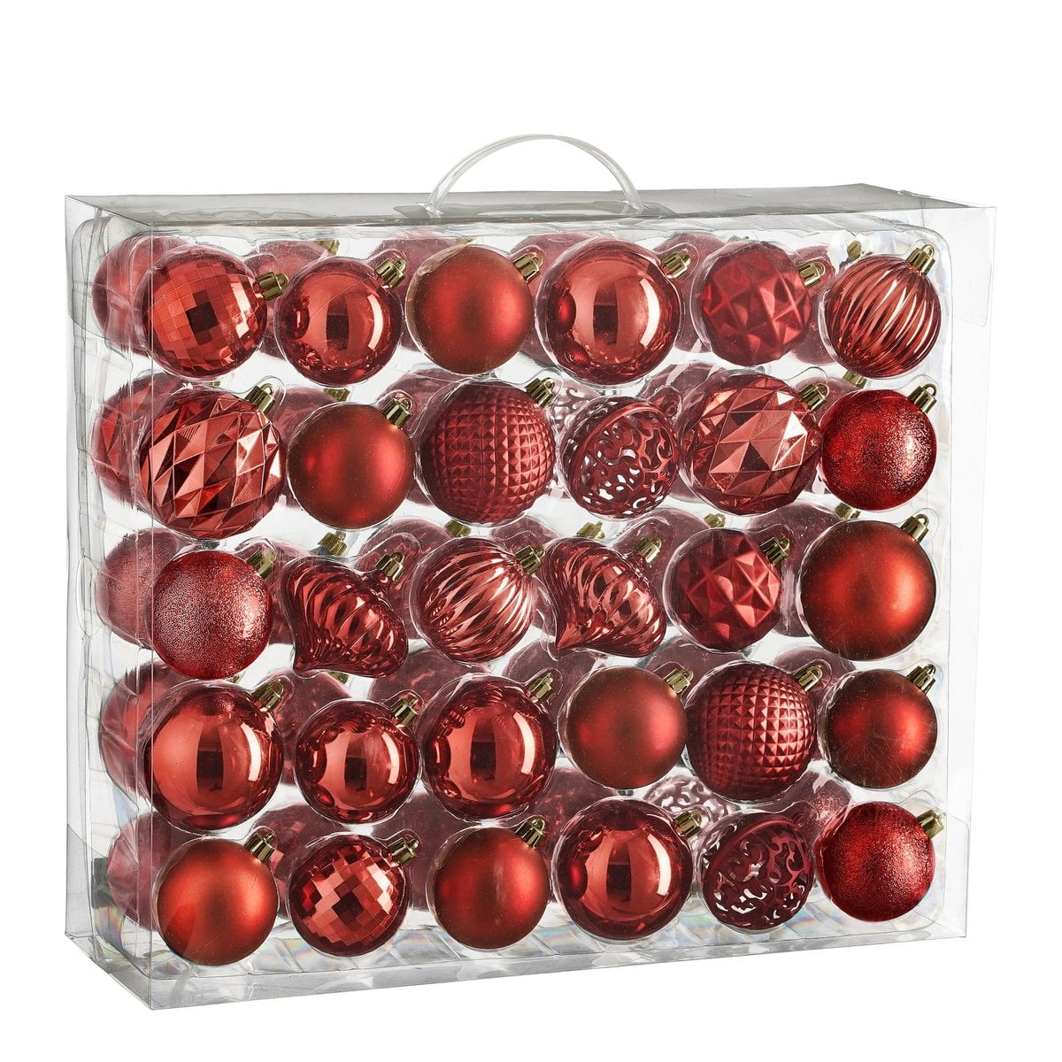 Rode kerstballen set, onbreekbaar, 60 stuks Ø 7 cm