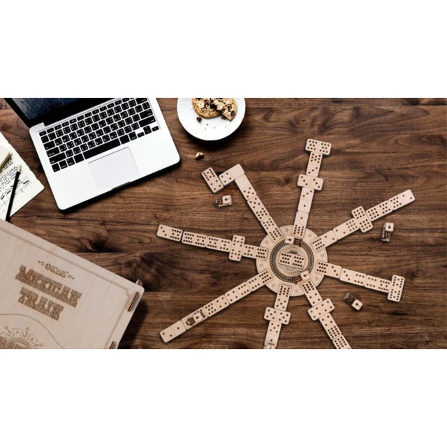 Houten mechanische puzzel Mexican Train domino, 232 stukjes, 25,3 x 24,8 x 7,3 cm