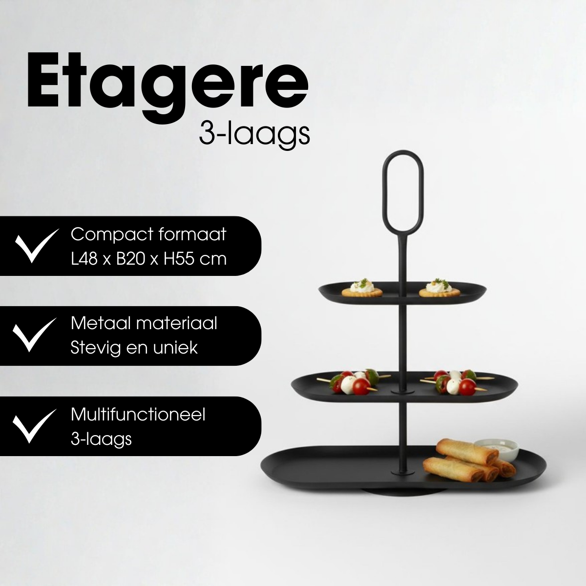 Mica Decorations Rama Etagère – 3-laags Zwart Metaal (48 x 20 x 55 cm)