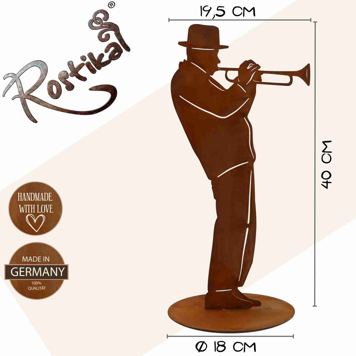 Trompettist, roestmetaal, 40 cm