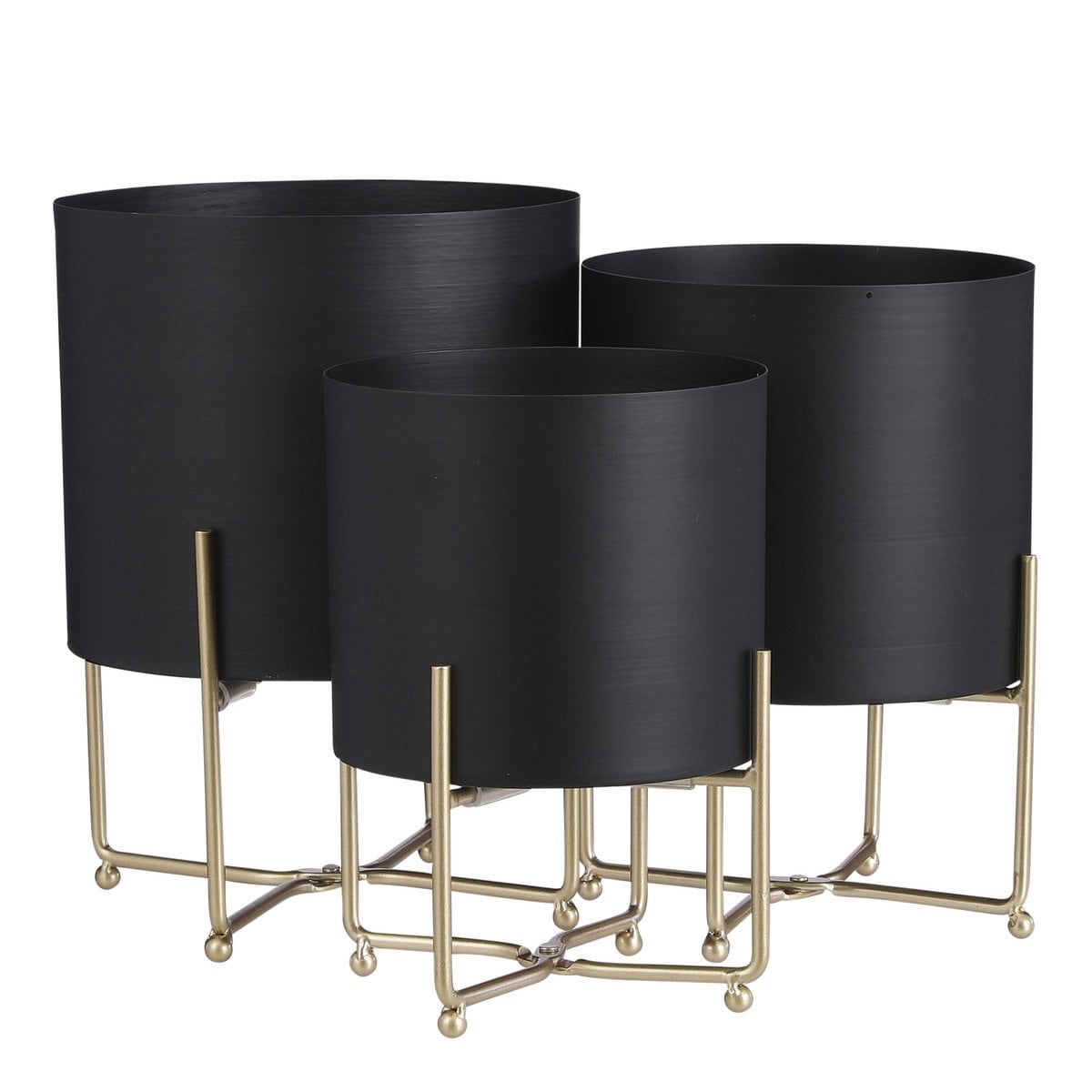 Aries plantenpotten op standaard, zwart en goud, set van 3