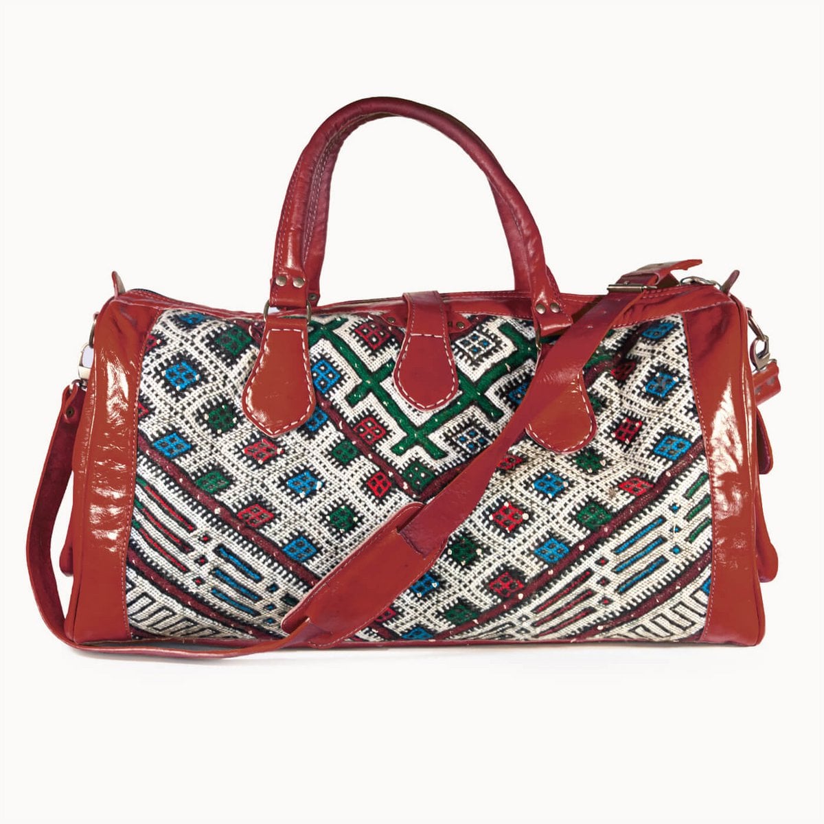 Kilim leren reistas S met kelim, 35 × 20 × 22 cm, rood