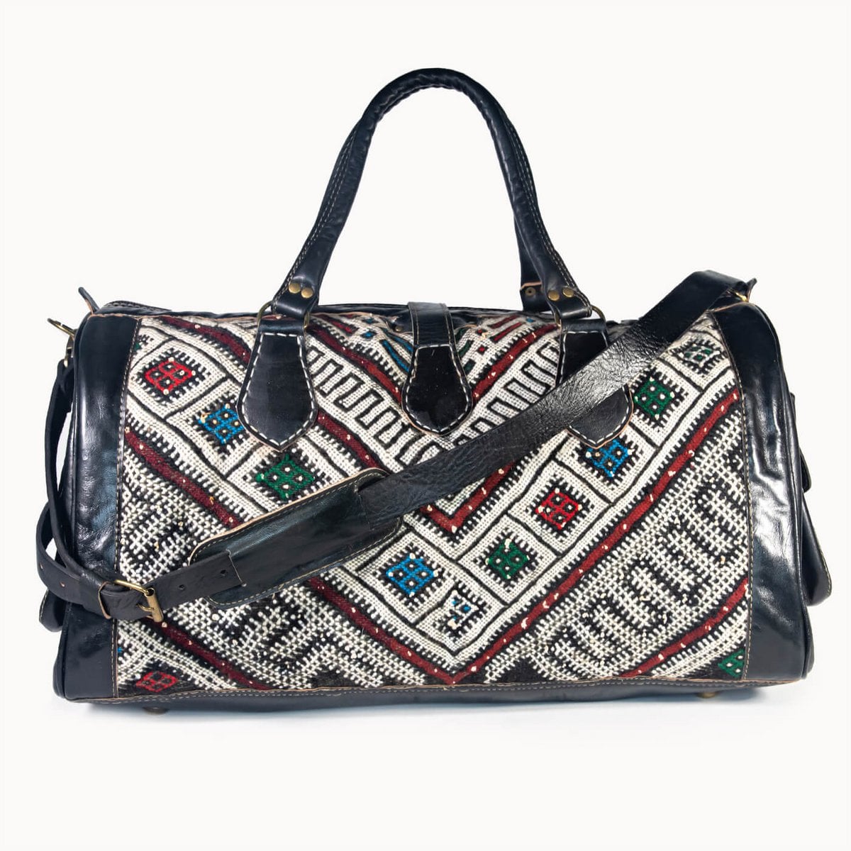 Kilim X leren reistas met authentieke kelim, 54 × 28 × 28 cm