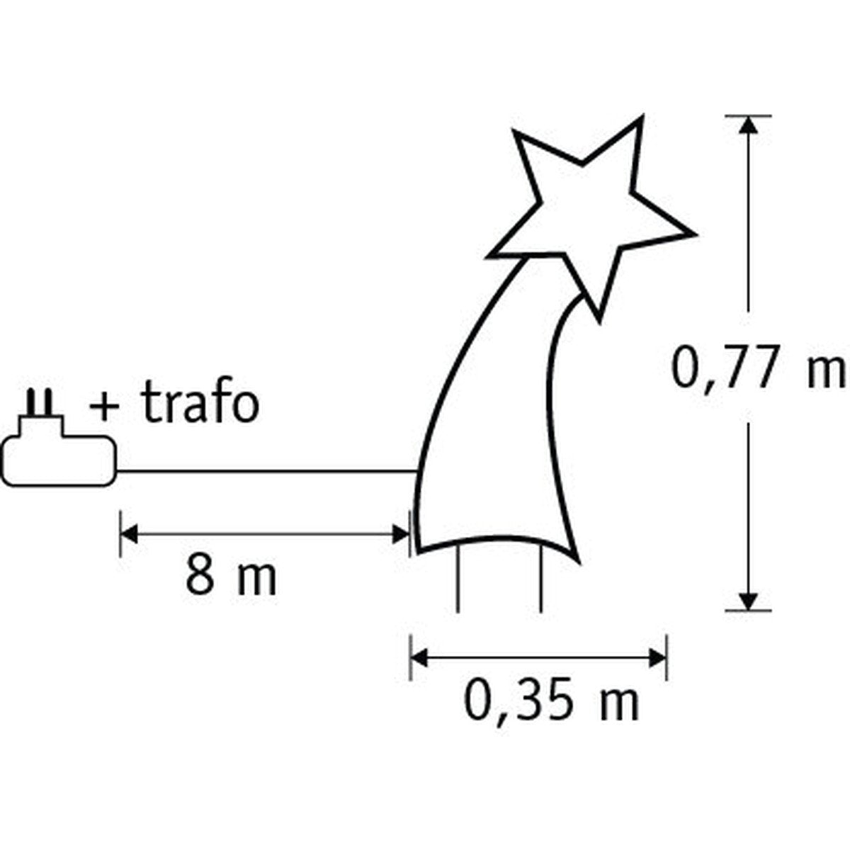 Verlichte tuinsteker vallende ster, 77 cm, 175 LED-lampjes