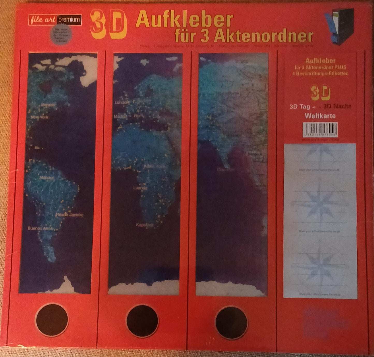 Ordneretiketten 3D wereldkaart, set van 3