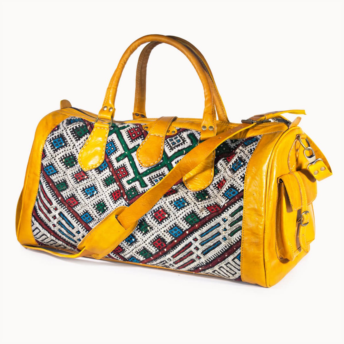 Kilim X leren reistas met authentieke kelim, 54 × 28 × 28 cm