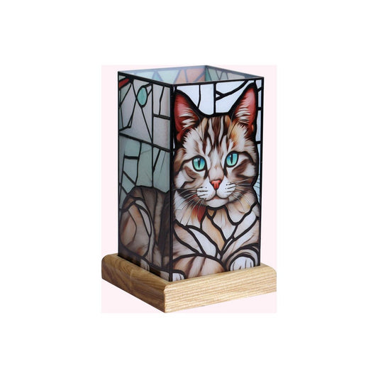 LED kat lamp USB met houten voet 16,5 cm