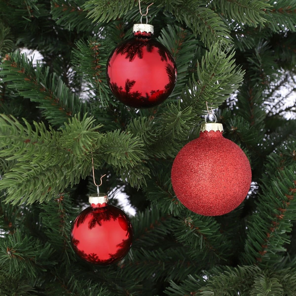 Rode glazen kerstballen, set 42 stuks