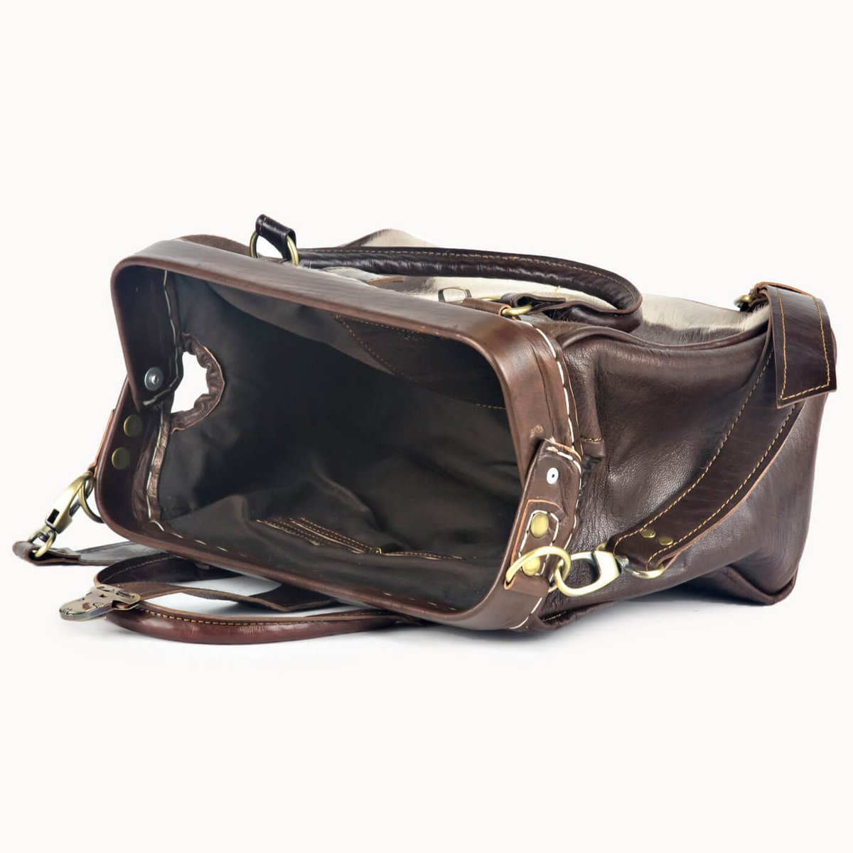 Frou leren handtas met koeienvacht, 30 × 13 × 20 cm