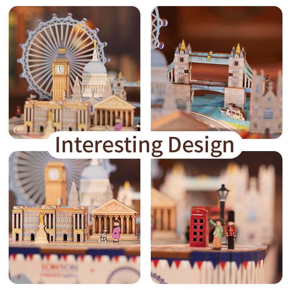 DIY 3D houten muziekdoos London, 14 x 14 x 14,5 cm