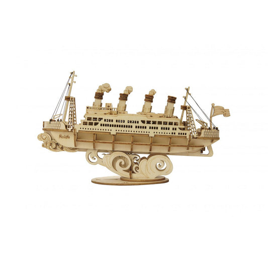 Houten bouwpakket cruise schip – vintage scheepsmodel, 19 x 5 x 11 cm