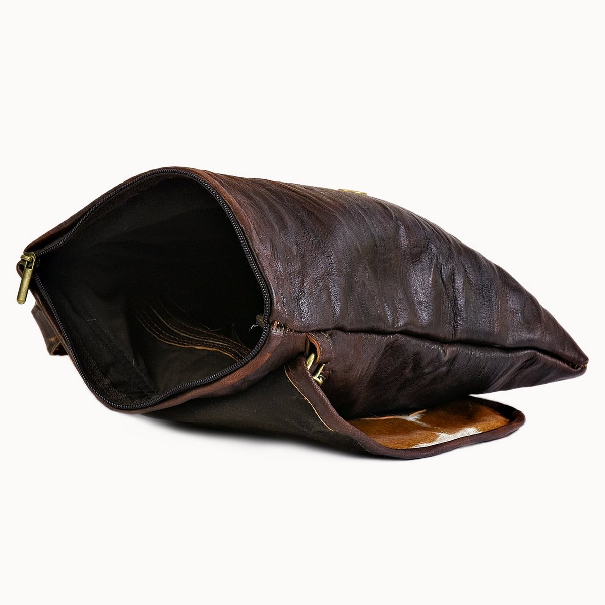 Polly leren schoudertas met koeienvacht, 24 × 32 cm