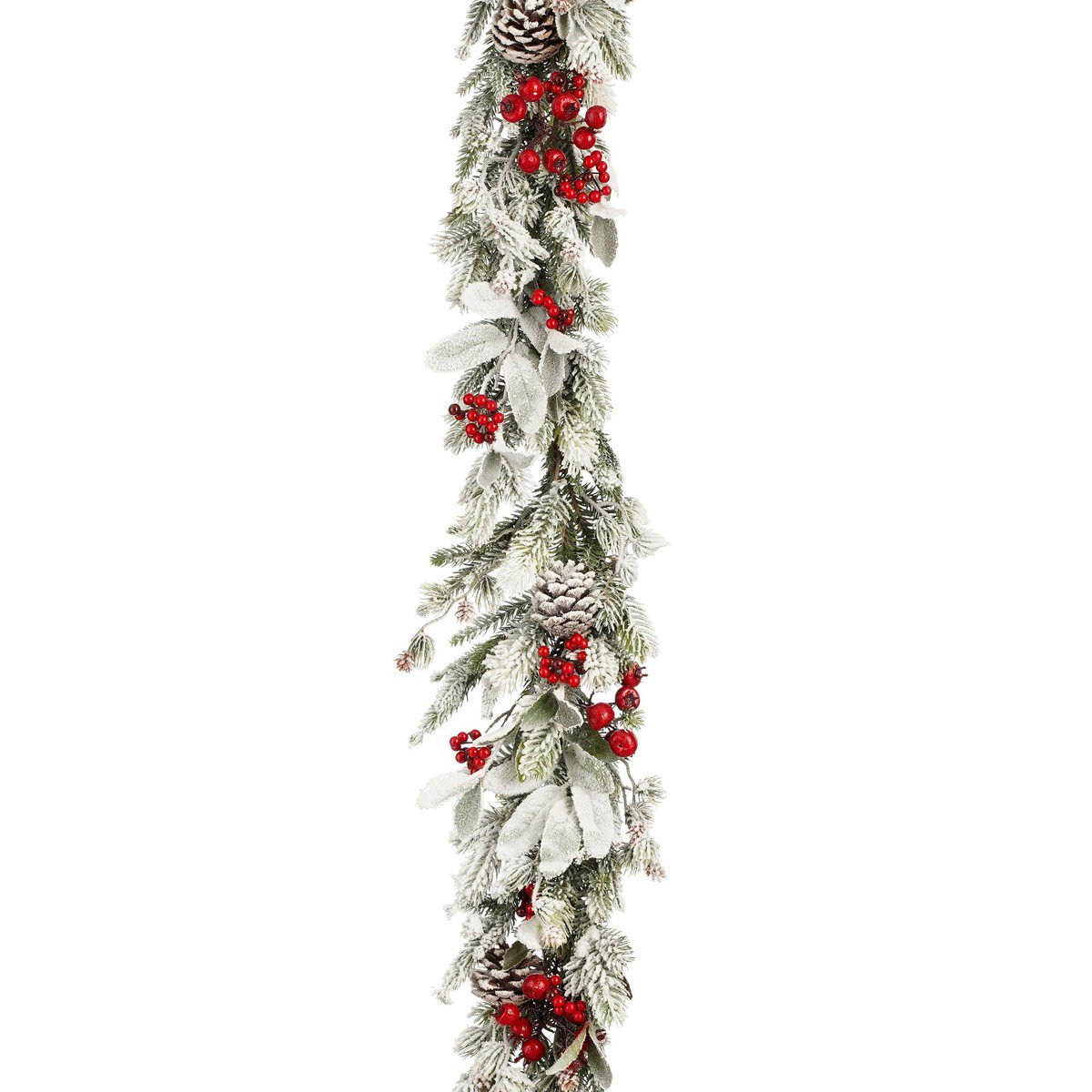 Groene kerstguirlande met sneeuw en rode besjes, 178 cm