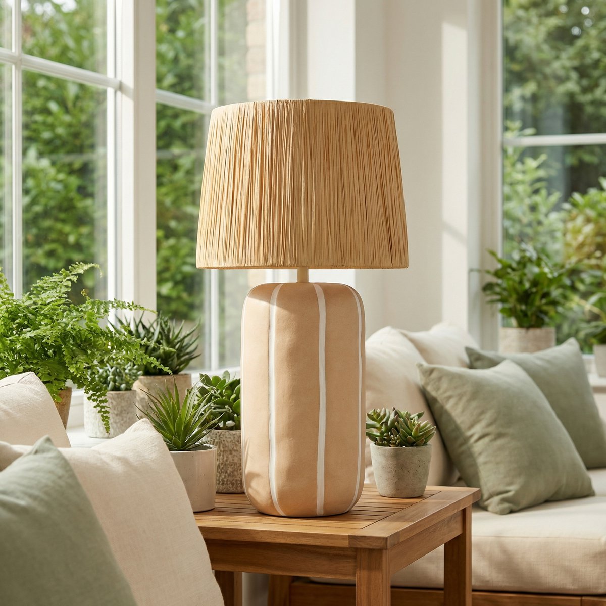 Mica Decorations Denton tafellamp beige wit keramiek 61 cm