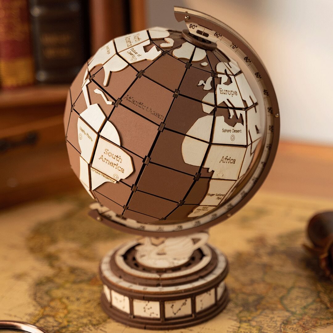 Houten 3D puzzel wereldbol, 23 cm