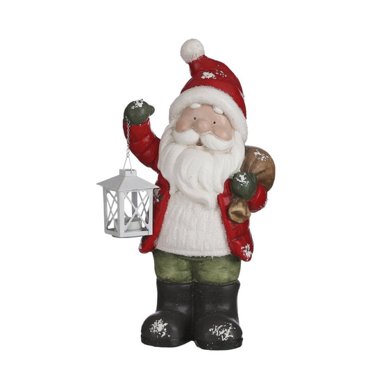 Kerstman beeld met lantaarn, rood, 45 cm