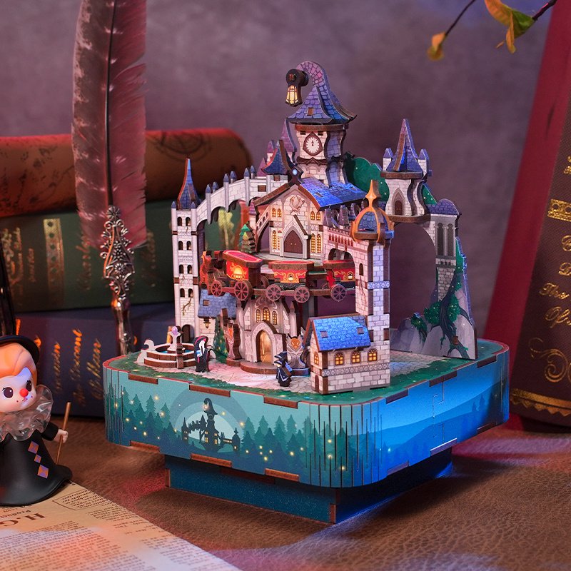 DIY 3D houten muziekdoos Magical Castle 14 x 14 x 18,6 cm