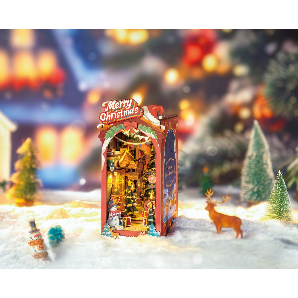 DIY book nook boekensteun Christmas street, 25,5 cm