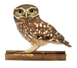 Steenuil houten decoratie, 10 cm, staand ornament