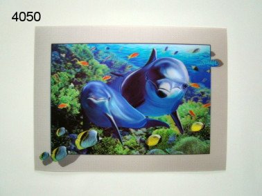 Dolfijn met vissen 3D poster, 30 x 40 cm