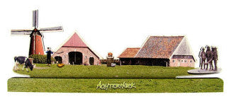 Achterhoek houten decoratie met boerderij en molen, 30 cm, staand ornament