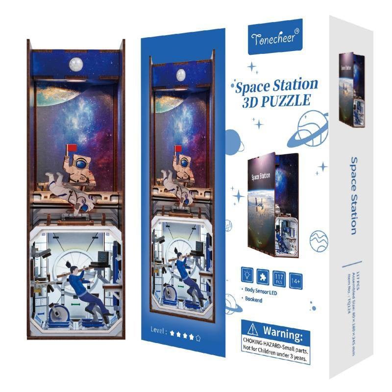 DIY book nook space station bookend, 24,5 cm